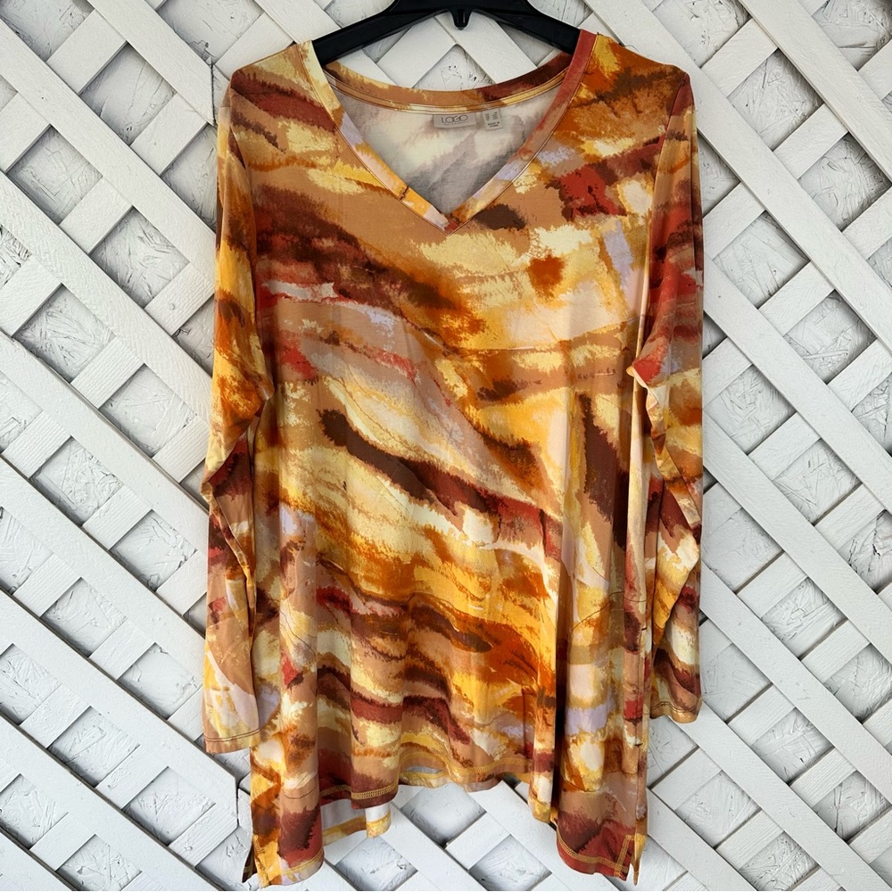 Logo by Lori Goldstein Colorful Abstract Long Sleeve Tunic Top 1X